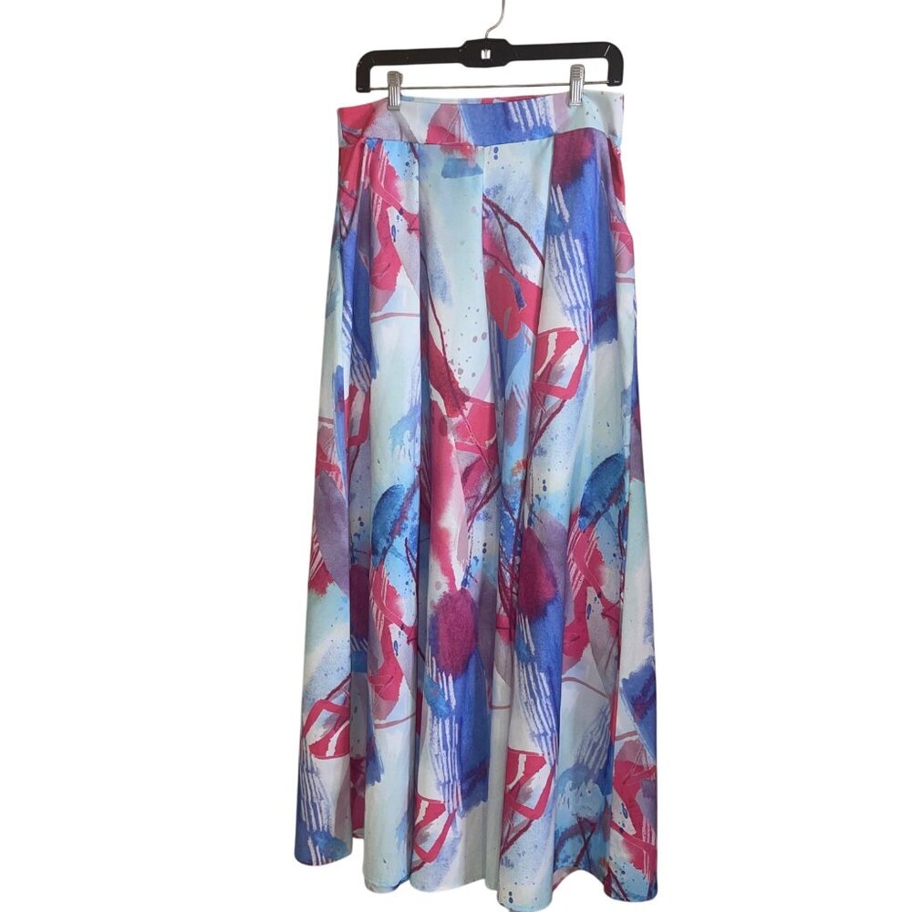 Nylon Apparel Womens Pants Trousers Size Large Multicolor Wide Leg Abstract New